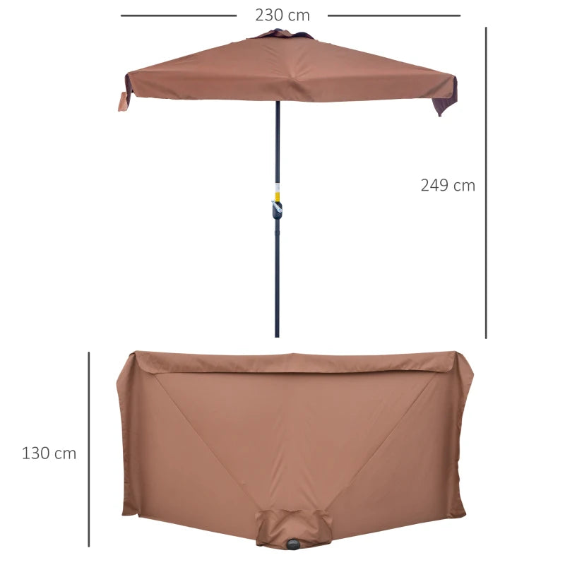 Outsunny Ombrellone Semicircolare 2.3x1.3 m da Terrazza e Giardino per Parete con Manovella, Caffè