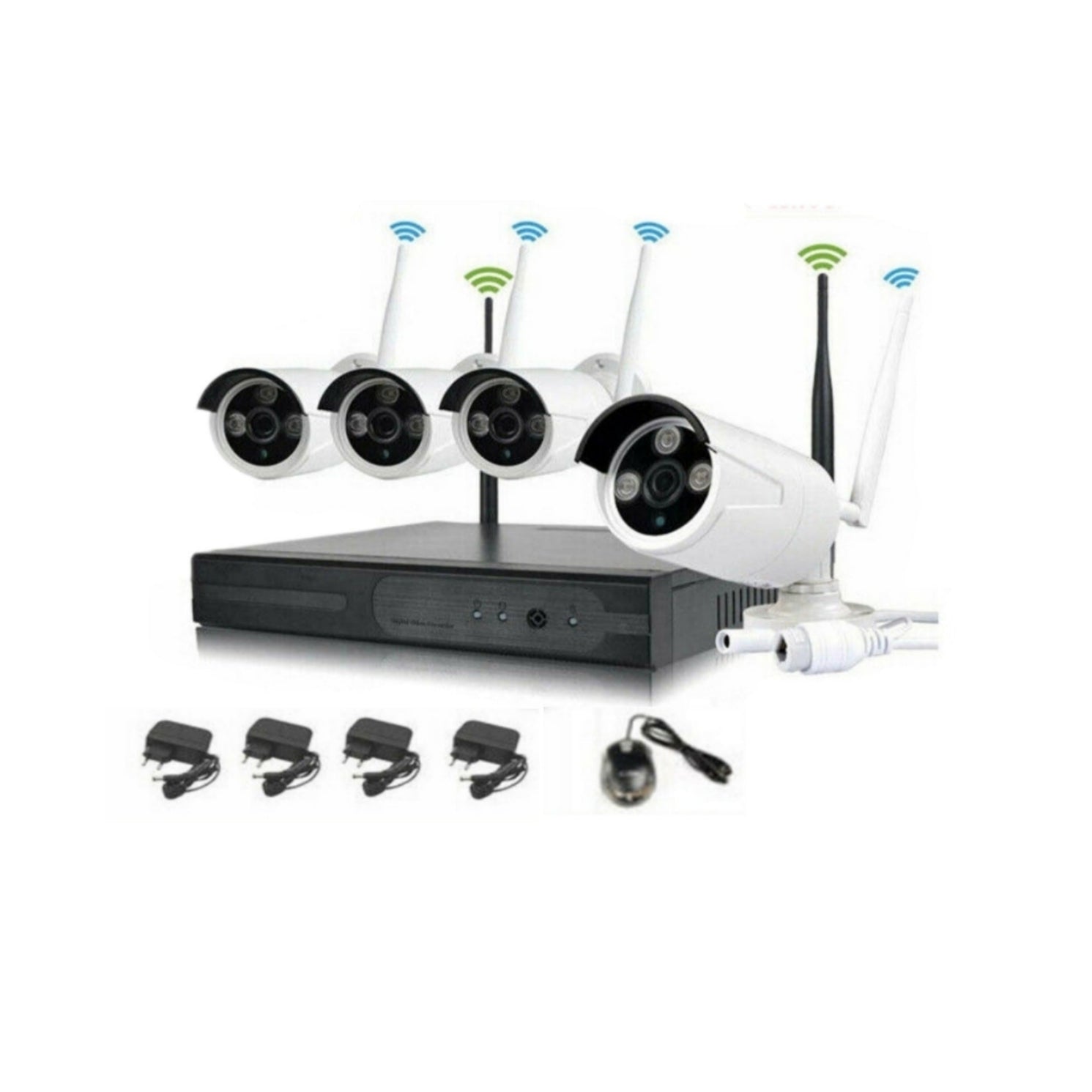 Kit Videosorveglianza, 4 Camere, Wireless, HD, NVR, DVR, 4 Canali, Telecamere IP66, 2.0MP