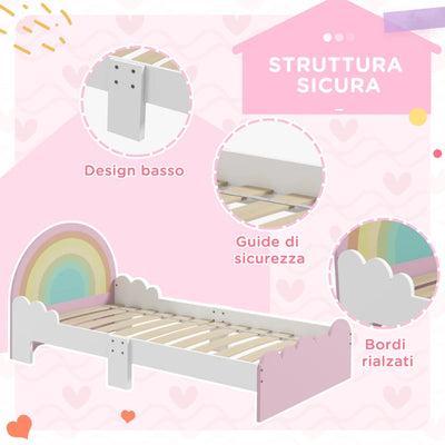 ZONEKIZ Lettino per Bambini 3-6 Anni con Sponde Laterali Anticaduta in MDF, 143x74x66 cm, Bianco e Rosa