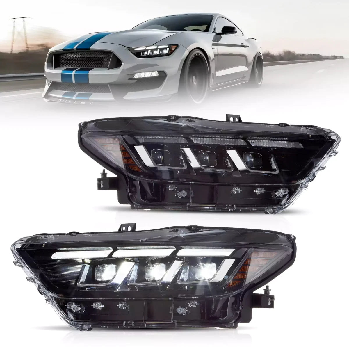 Fanali Anteriore Completo per Ford Mustang Eco Boost, GT, GT350, GT500 (2015-2017) a LED