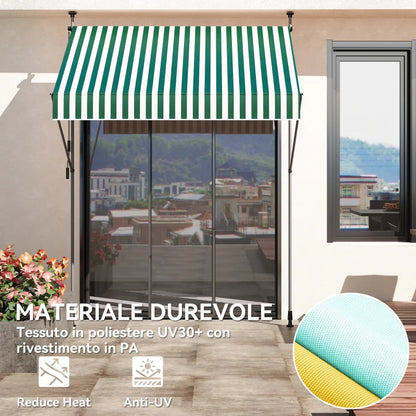 Outsunny Tenda da Sole 2x1.2 m con Supporti Regolabili e Manovella, in Alluminio, Metallo e Poliestere, Verde e Bianco