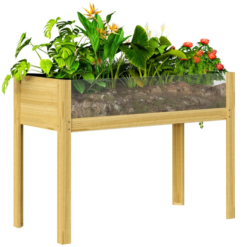 Outsunny Fioriera Rialzata da 118L con 2 Fori di Drenaggio e Pareti Trasparenti, in Legno di Abete, 110x50x80 cm