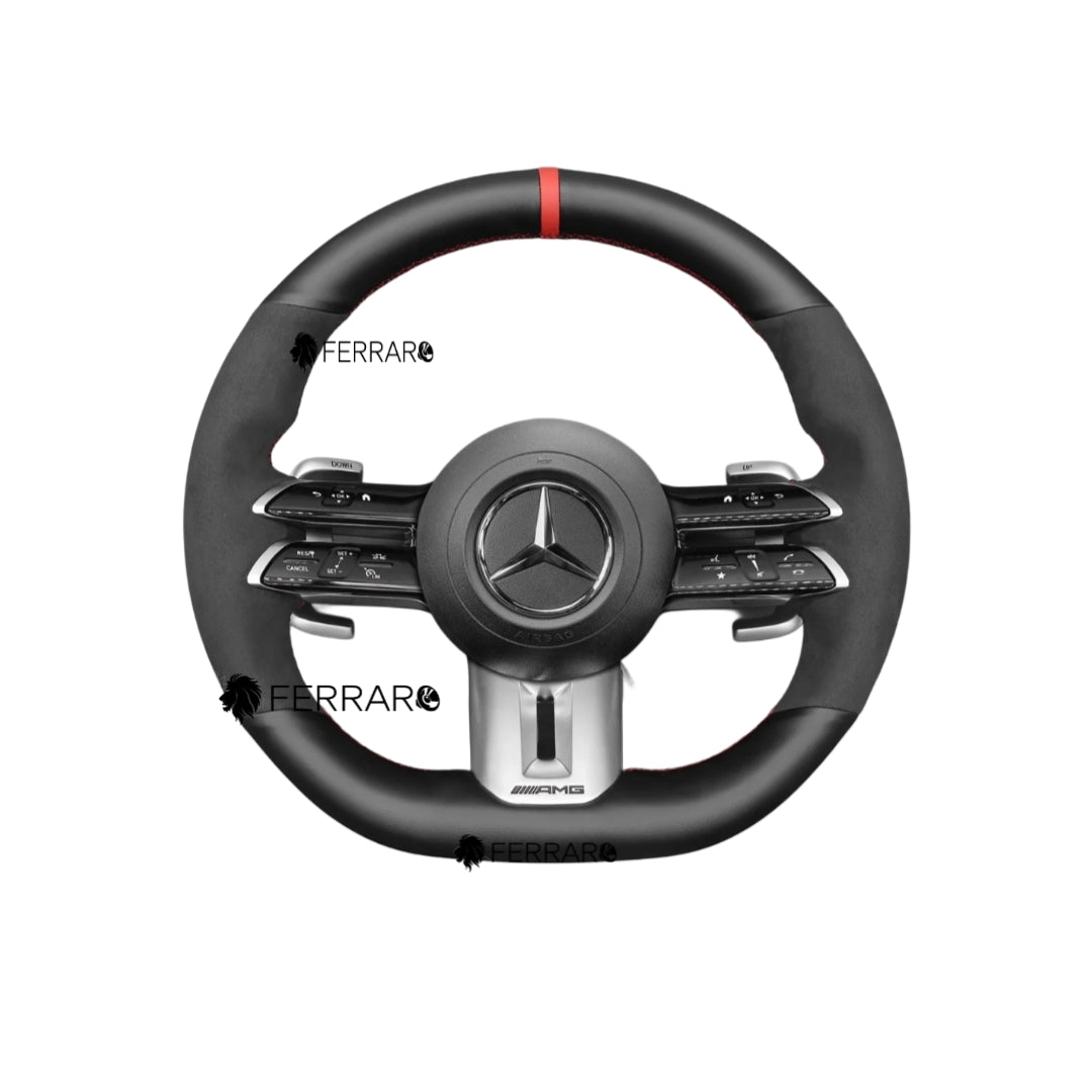 Volante per Mercedes, Pelle Nera, Etichetta Rossa, Foratura, Galvanica, AMG
