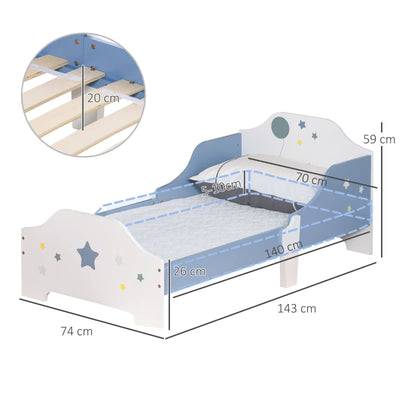 HOMCOM Letto Basso per Bambini e Bambine di +3 Anni con Sponde, Lettino Blu e Bianco, 143 x 74 x 59 cm