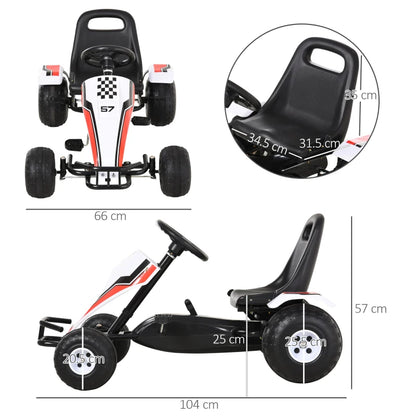 HOMCOM Go-Kart a Pedali Bianco per Bambini 3-6 Anni con Sedile Regolabile, Ruote in Plastica, Freno a Mano e Cambio