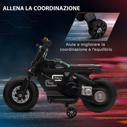 HOMCOM Moto Elettrica per Bambini 3-5 Anni in PP e Metallo con Rotelle, Clacson e Musica, 86x44x58 cm, Nera