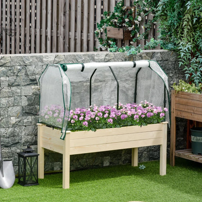 Outsunny Letto per Orto in Cassetta con Serra da Giardino, Portapiante da Esterno in Legno e PE per Fiori e Verdure, 121x55x117cm