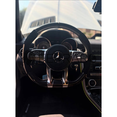 Volante per Mercedes, Carbonio Diagonale, Etichetta Pelle Nera, Filo Nero, Galvanica, AMG