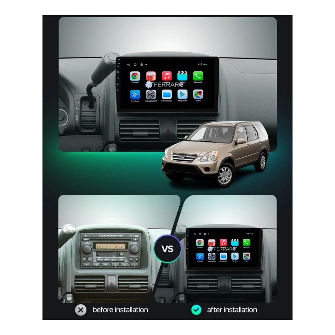 Autoradio per Honda CR-V 2 9" | 2001-2006 | Android | Bluetooth | CarPlay | Android Auto | 2GB/4GB/6GB/8GB Ram