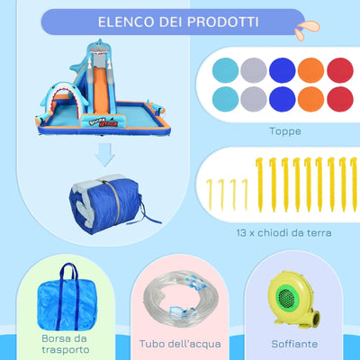 Outsunny Castello Gonfiabile per Bambini 3-8 Anni con Gonfiatore, Scivolo, Piscina e Parete da Arrampicata