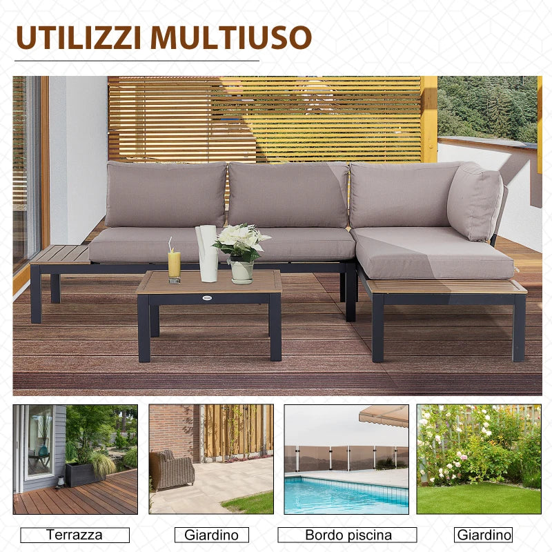 Outsunny Set da Giardino 3 Pezzi, 2 Divani a 2 Posti e 1 Tavolino da Caffè, in Alluminio, Grigio