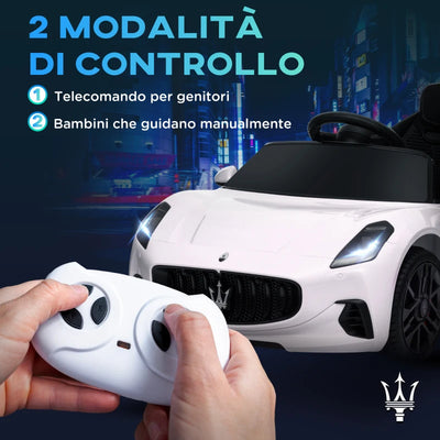 AIYAPLAY Macchina per Bambini 12V Maserati Gran Turismo Folgore con Telecomando, Età 3-5 Anni, Bianco