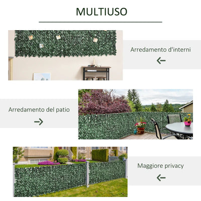 Outsunny Rotolo di Siepe Artificiale per Balcone e Giardino in PE Anti-UV, Siepe Finta con Foglie Verde Scuro 300x100cm