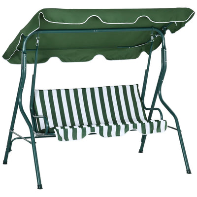 Outsunny Dondolo 3 Posti con Tettuccio Regolabile e Cuscini, in Acciaio e Poliestere, 170x110x153 cm, Verde e Bianco