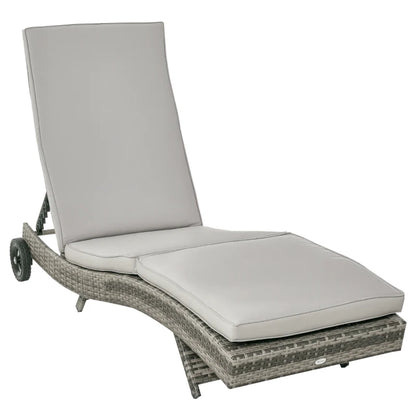 Outsunny Sdraio da Giardino in Rattan PE con Schienale Regolabile e Cuscino, 207x70x70cm, Grigio