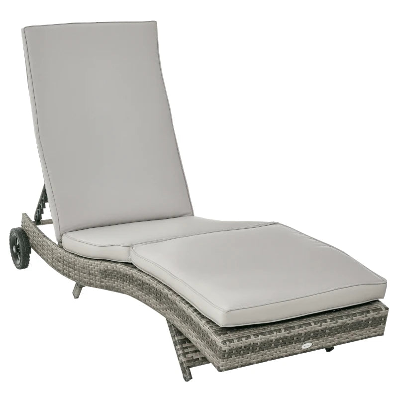 Outsunny Sdraio da Giardino in Rattan PE con Schienale Regolabile e Cuscino, 207x70x70cm, Grigio