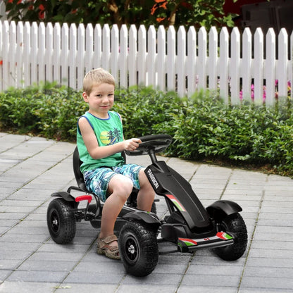 HOMCOM Go Kart a Pedali per Bambini 5-12 Anni in PP e Metallo Nero con Sedile Regolabile e Freno a Mano, 121x58x61 cm
