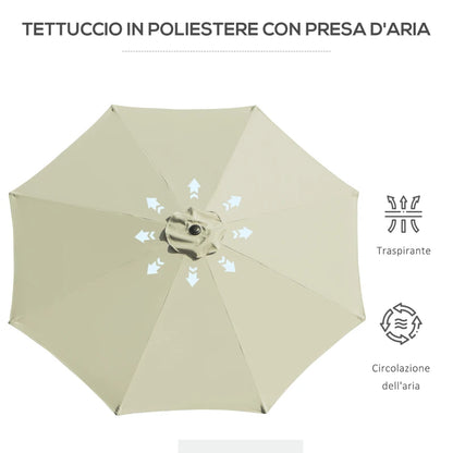 Outsunny Ombrellone da Giardino Inclinabile a 8 Stecche con Manovella, in Metallo e Poliestere, Ø295x250 cm, Beige