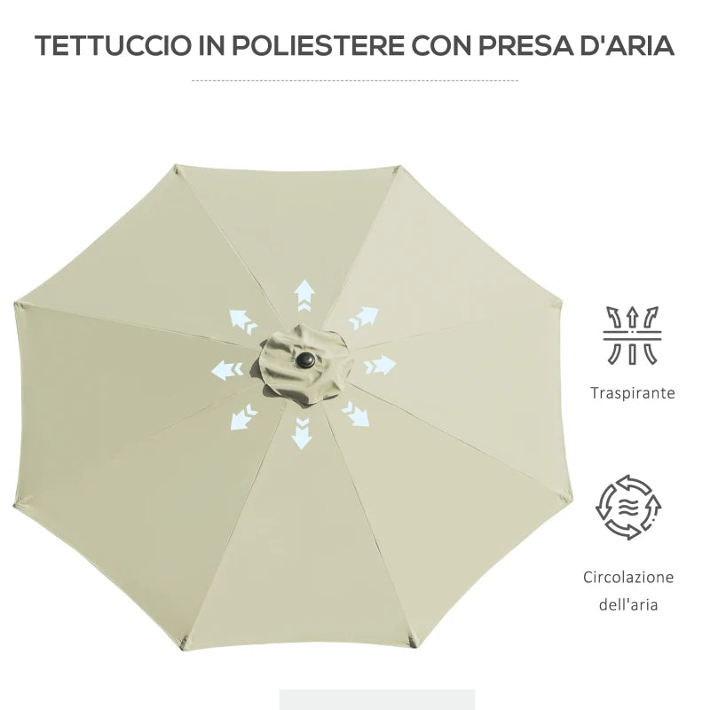 Outsunny Ombrellone da Giardino Inclinabile a 8 Stecche con Manovella, in Metallo e Poliestere, Ø295x250 cm, Beige