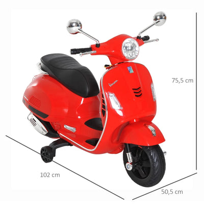 HOMCOM Moto Elettrica per Bambini Design Vespa, Batteria 6V con Suoni e Luci, Età 3-6 Anni, Rosso