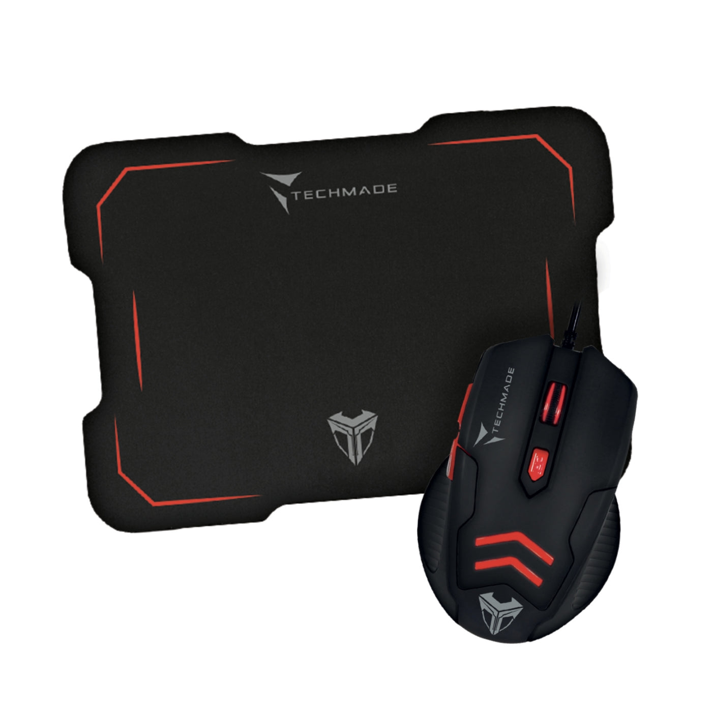 Techmade Mouse Gaming con Pad, USB, Led, Nero/Rosso TM-M016-RED
