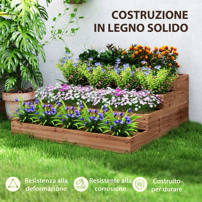 Outsunny Letto per Orto Rialzato a 4 Livelli in Legno di Abete con Fondo Aperto, 113x113x46 cm, Marrone