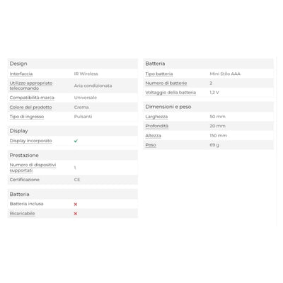 Superior Electronics AirCo telecomando IR Wireless Aria condizionata Pulsanti