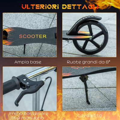 HOMCOM Monopattino per Bambini 7-14 Anni con Manubrio Regolabile su 3 Altezze, 86x35x93/98/103 cm, Nero