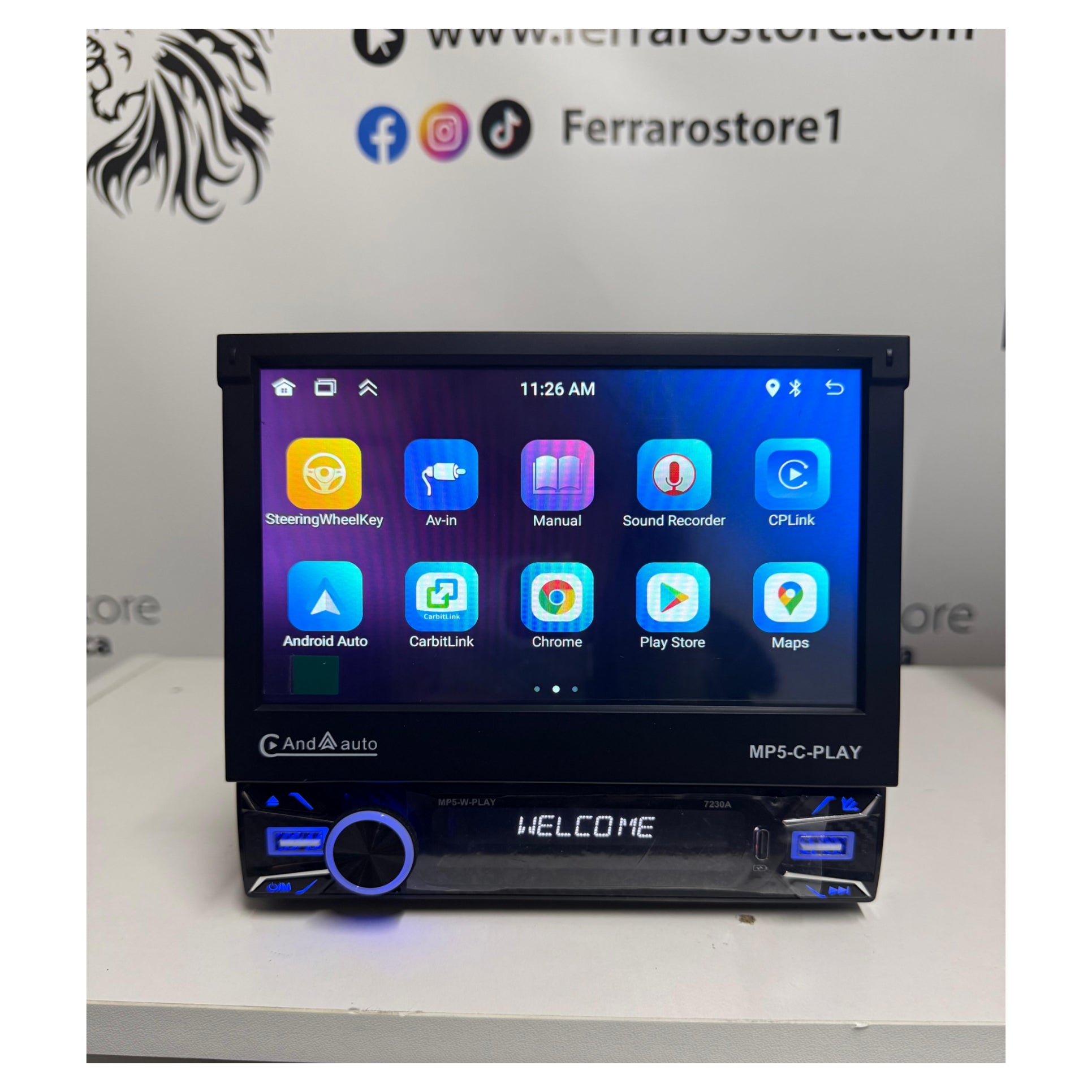 Universal Car Radio [MOTORIZED] - 2/32GB, 1Din 7"Inch, Android, GPS, WiFi, Radio, Bluetooth, FM, SWC, PlayStore, Carplay &amp; Android Auto