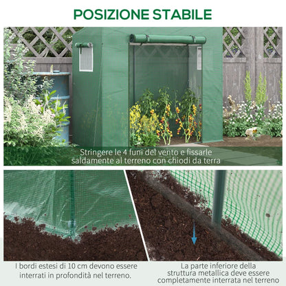 Outsunny Serra da Giardino in PE e Acciaio con 4 Picchetti, 2 Finestre e Copertura Rinforzata, 200x77x148-169cm