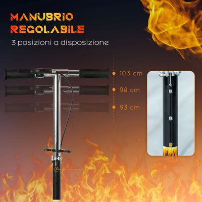 HOMCOM Monopattino per Bambini 7-14 Anni con Manubrio Regolabile su 3 Altezze, 86x35x93/98/103 cm, Nero