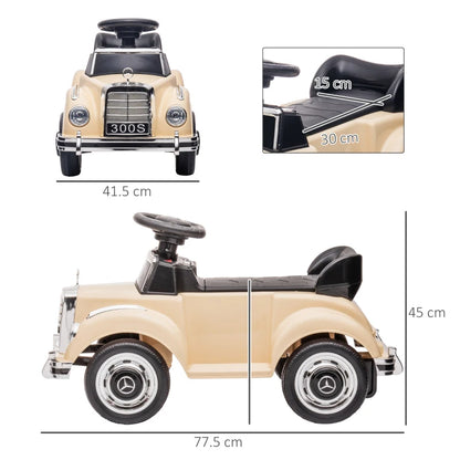 HOMCOM Macchina Elettrica per Bambini 18-48 Mesi Licenza Mercedes-Benz con Musica, Beige
