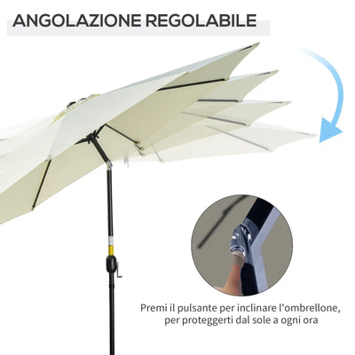 Outsunny Ombrellone da Giardino Inclinabile a 8 Stecche con Manovella, in Metallo e Poliestere, Ø295x250 cm, Beige