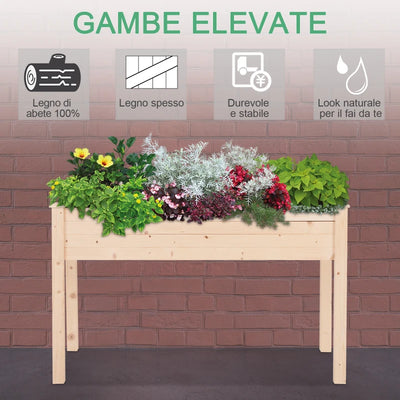 Outsunny Letto per Orto Rialzato, Orto Urbano Pensile Tavolo Porta Piante con Fodera in Tessuto per Giardino, 122.5x56.5x76cm, Legno