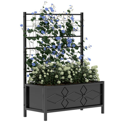 Outsunny Letto per Orto Rialzato con Traliccio per Piante Rampicanti in Acciaio Zincato, 90x40x120 cm, Nero
