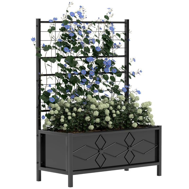 Outsunny Letto per Orto Rialzato con Traliccio per Piante Rampicanti in Acciaio Zincato, 90x40x120 cm, Nero