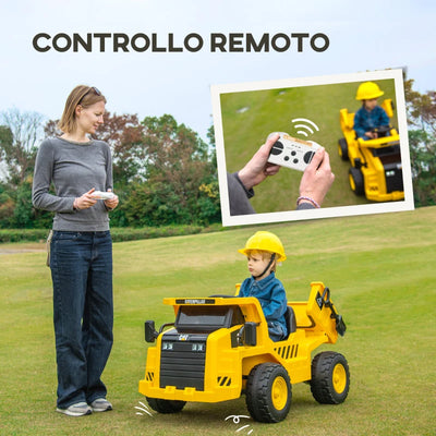 AIYAPLAY Camion Giocattolo Licenza Caterpillar con Telecomando, Fari, Secchio e Pala, 110x70.5x61.5 cm, Giallo