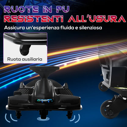 HOMCOM Go Kart Elettrico per Bambini 8-12 Anni Velocità 3-8 km/h per Drifting con Luci e Musica, Nero