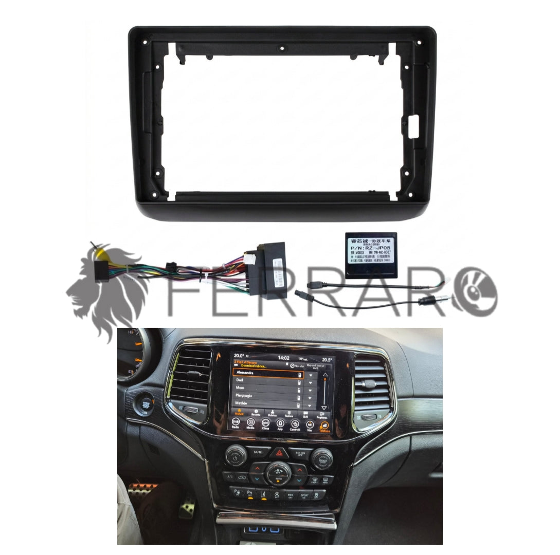 Kit Montaggio Autoradio 9"Pollici Jeep Grand Cherokee (WK2) Restyling (2014-2021) Mascherina, Cablaggio per Autoradio Android