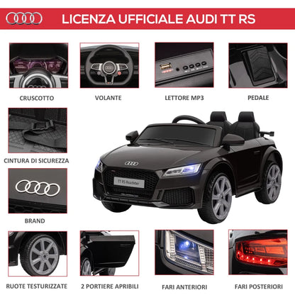 HOMCOM Macchina Elettrica per Bambini 3-5 Anni AUDI TT con Telecomando, Portiere Apribili e Fari LED, Nero