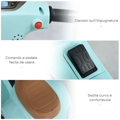 HOMCOM Moto Elettrica per Bambini Licenza Ufficiale Vespa Batteria 6V, Fari e Clacson, Età 18-36 mesi, Verde