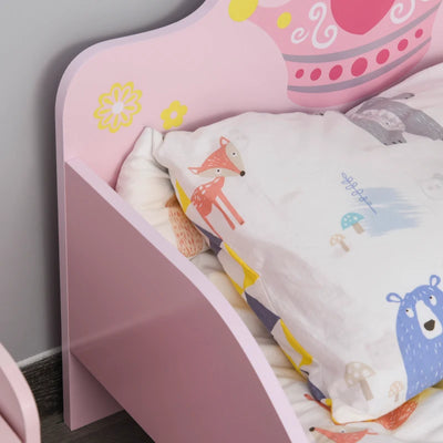 HOMCOM Letto per Bambini con Bordi Rialzati e 6 Gambe in Legno per Cameretta, Lettino per Bimbi da 3-6 Anni, 143x73x60cm, Rosa