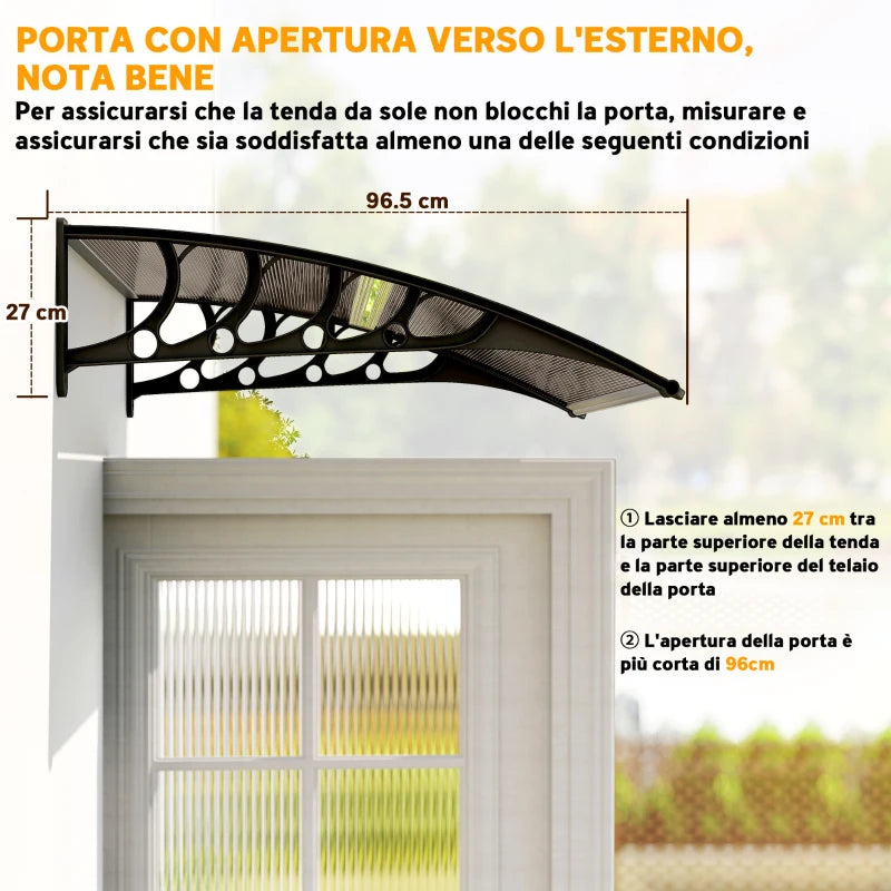 Outsunny Tettoia da Esterno in Policarbonato per Porte e Finestre con Kit Montaggio 103x96.5x27cm - Marrone