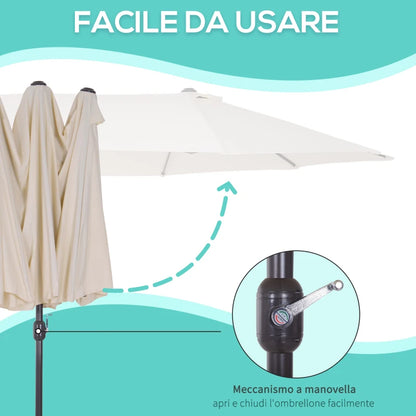 Outsunny Ombrellone Doppio da Giardino 4.6x2.7 m a 12 Stecche con Prese d'Aria e Manovella, Ombrellone per Esterni in Acciaio e Poliestere, Anti UV, Beige
