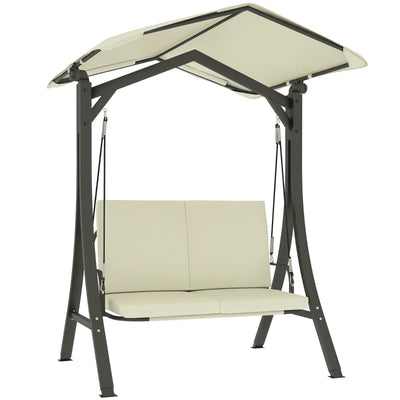 Outsunny Dondolo da Giardino 2 Posti con Tettuccio Regolabile e Cuscini, 150x120x182 cm, Crema