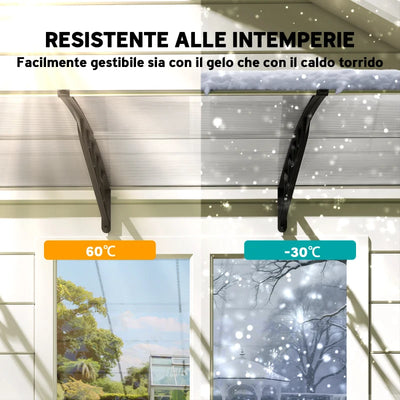 Outsunny Tettoia in Policarbonato e Alluminio per Balconi, Finestre e Porte, 303x96x27 cm, Nero e Trasparente