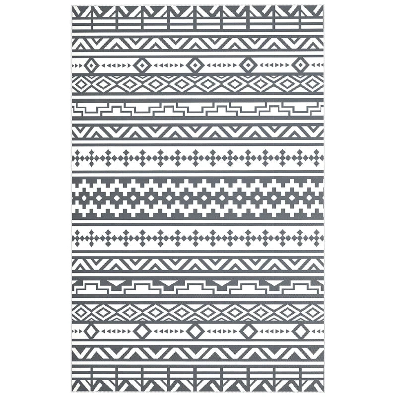 Outsunny Tappeto da Esterno Reversibile con Motivo Geometrico e Borsa Inclusa, 182x274 cm, Grigio e Bianco