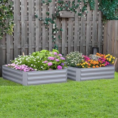 Outsunny Set di 2 Letti per Orto Rialzati con Fondo Aperto per Piante e Ortaggi, in Acciaio, 100x100x30 cm, Grigio