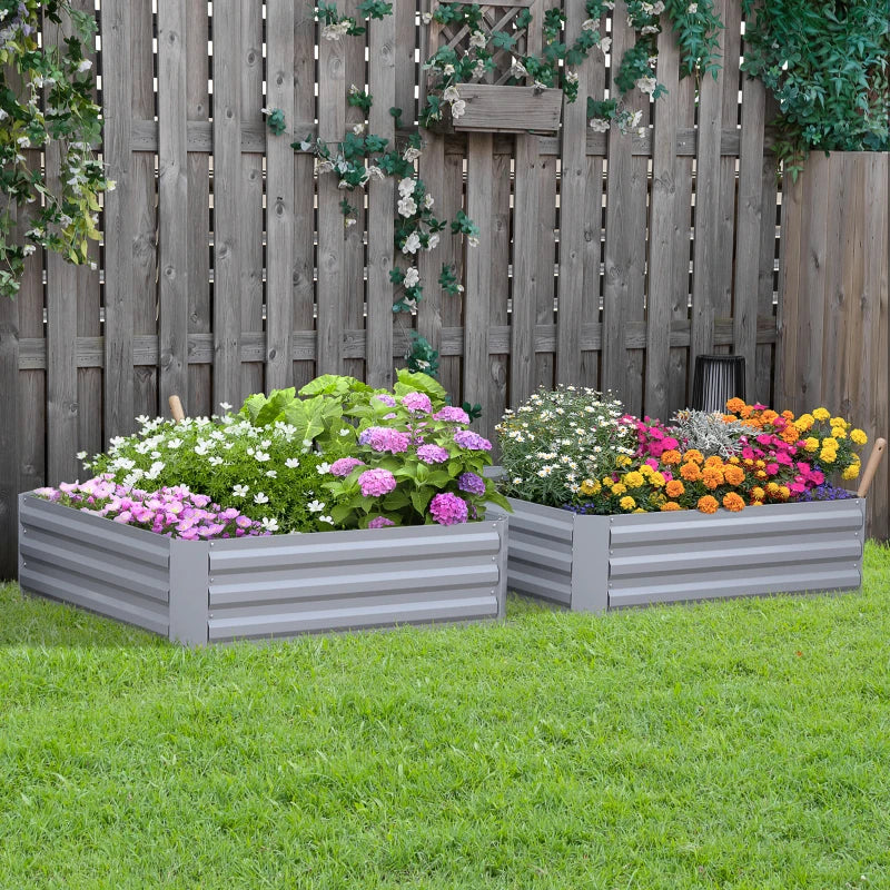 Outsunny Set di 2 Letti per Orto Rialzati con Fondo Aperto per Piante e Ortaggi, in Acciaio, 100x100x30 cm, Grigio