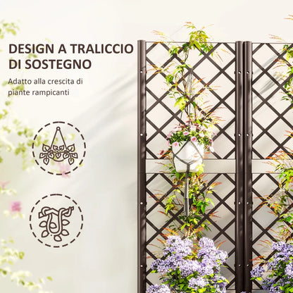 Outsunny Fioriera Rialzata con Traliccio per Rampicanti e 8 Fori di Drenaggio in PP, 80x40x135 cm, Marrone